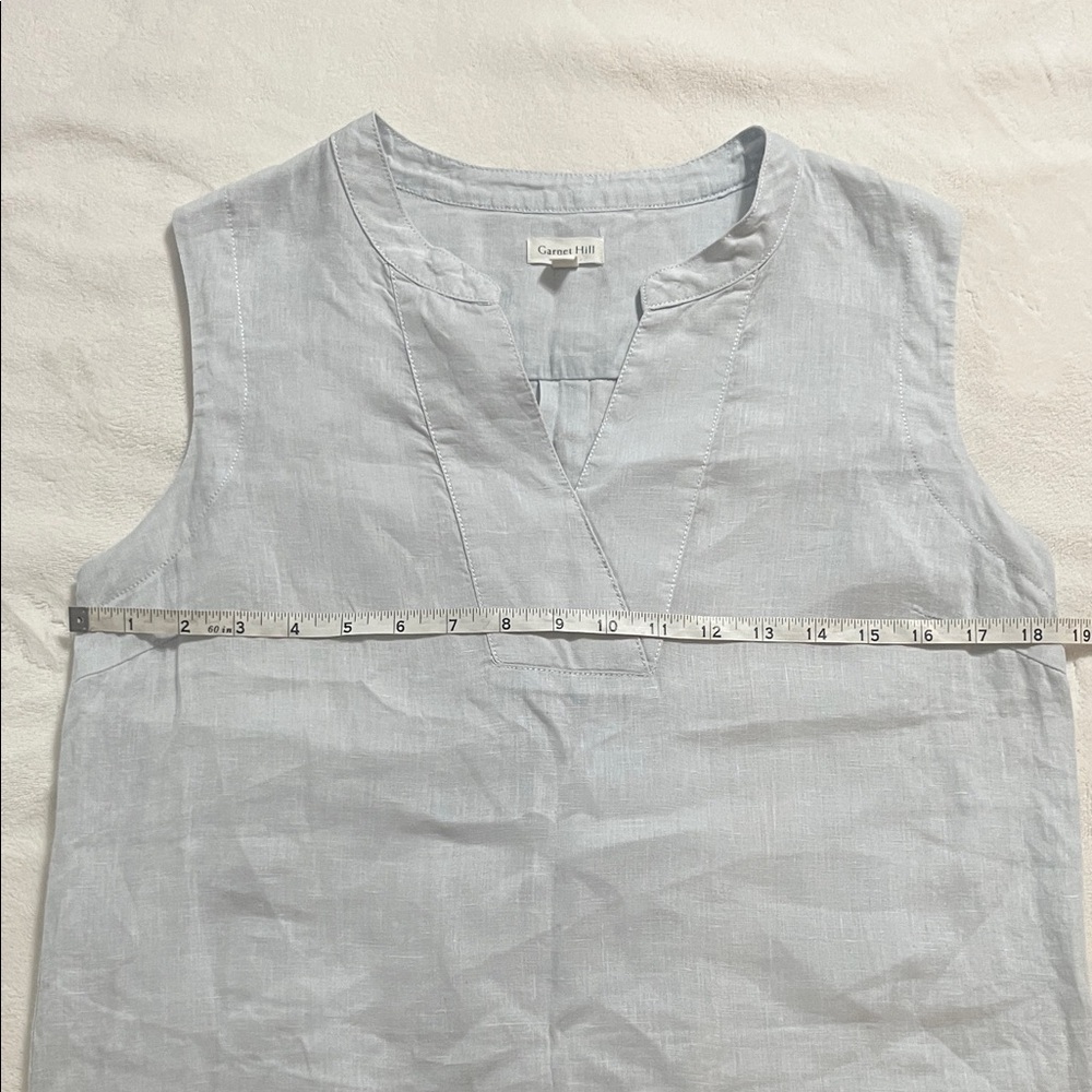 Garnet Hill  linen Light blue Sleeveless Blouse - Picture 3 of 6